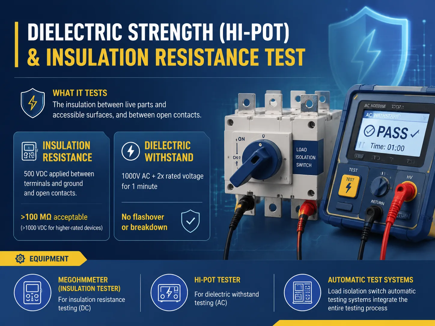 Dielectric strength hi‑pot and insulation resistance test