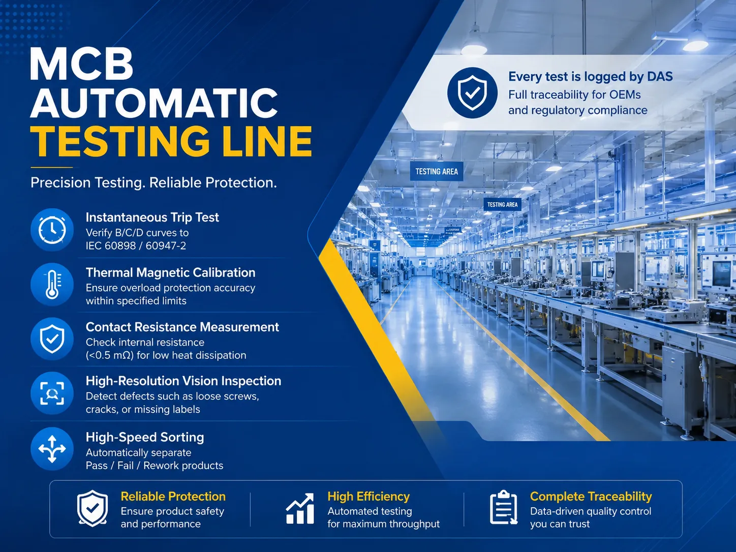 What tests are performed on an MCB testing line