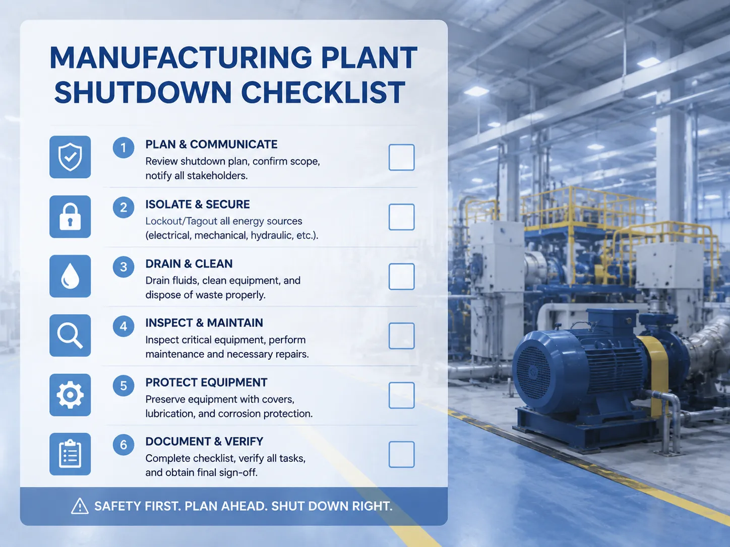 Manufacturing Plant Shutdown Checklist