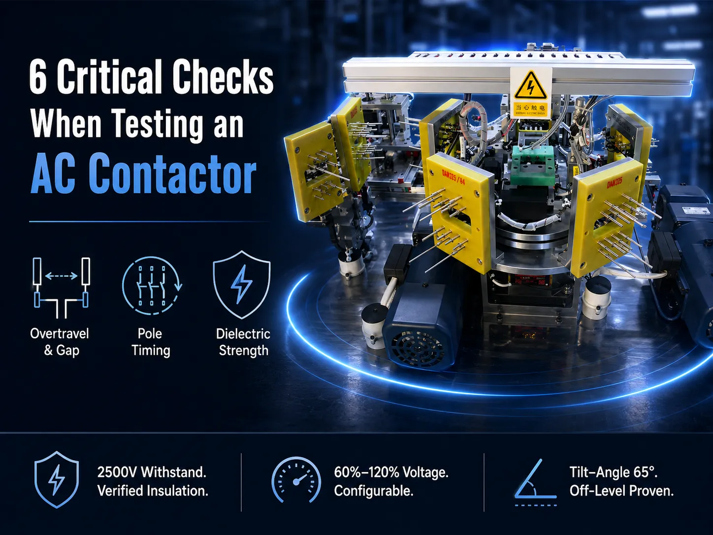 AC contactor test parameters measured on a comprehensive test bench