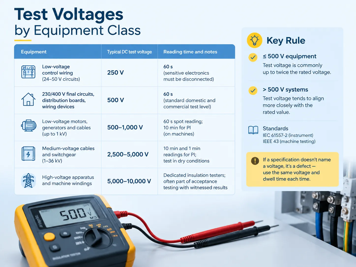Test voltages by equipment class